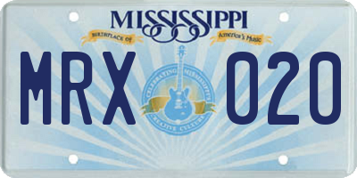 MS license plate MRX020