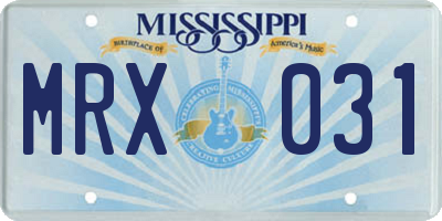 MS license plate MRX031