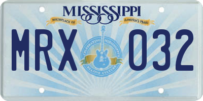 MS license plate MRX032