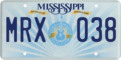 MS license plate MRX038