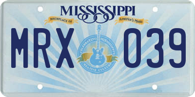 MS license plate MRX039