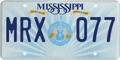 MS license plate MRX077