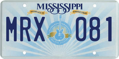 MS license plate MRX081