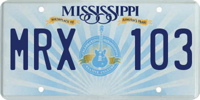 MS license plate MRX103