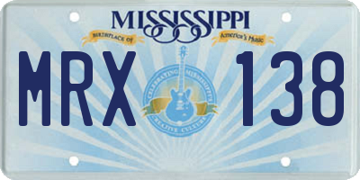 MS license plate MRX138