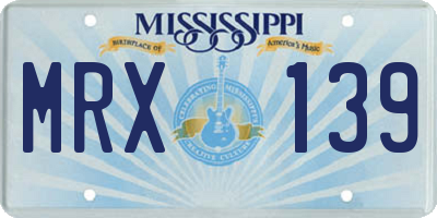 MS license plate MRX139