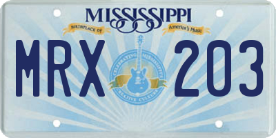 MS license plate MRX203