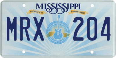 MS license plate MRX204
