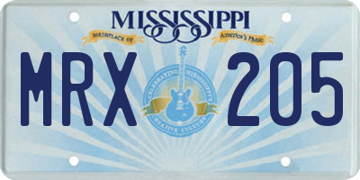 MS license plate MRX205