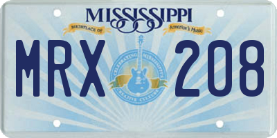 MS license plate MRX208
