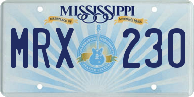 MS license plate MRX230