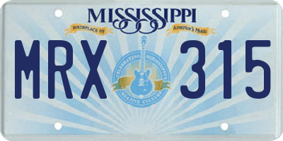 MS license plate MRX315