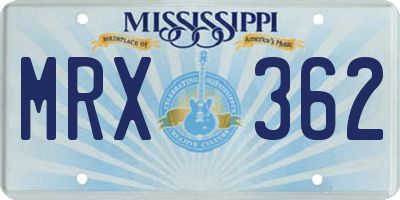 MS license plate MRX362