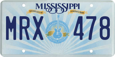 MS license plate MRX478