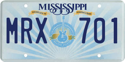 MS license plate MRX701