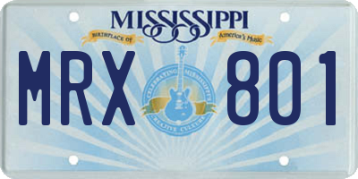MS license plate MRX801