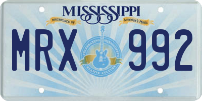 MS license plate MRX992