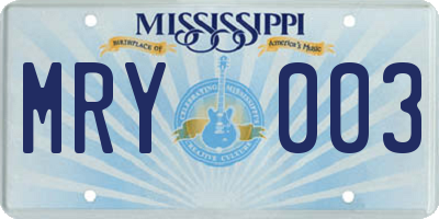 MS license plate MRY003