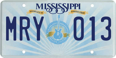 MS license plate MRY013