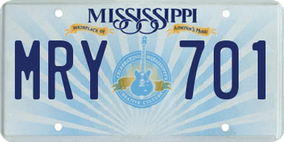 MS license plate MRY701