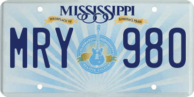 MS license plate MRY980