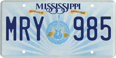 MS license plate MRY985