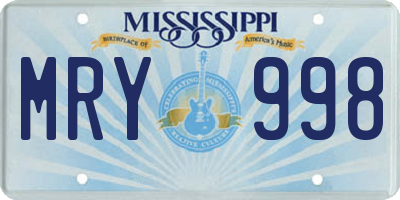 MS license plate MRY998