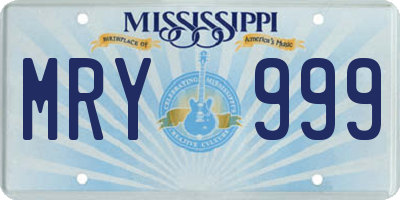 MS license plate MRY999