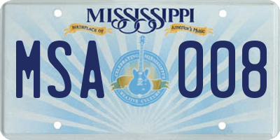 MS license plate MSA008