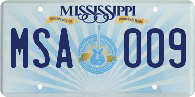 MS license plate MSA009