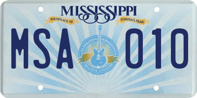 MS license plate MSA010