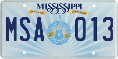 MS license plate MSA013