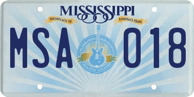 MS license plate MSA018