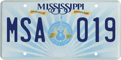 MS license plate MSA019