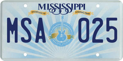 MS license plate MSA025