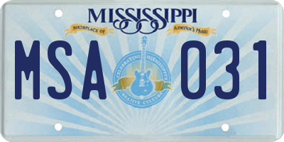 MS license plate MSA031