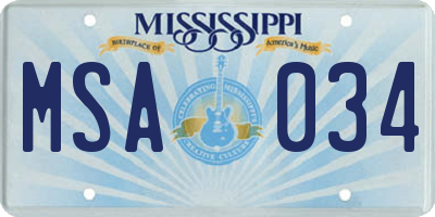 MS license plate MSA034