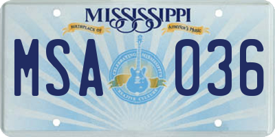 MS license plate MSA036