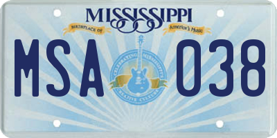 MS license plate MSA038