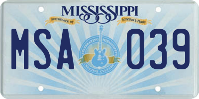 MS license plate MSA039