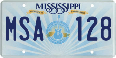 MS license plate MSA128