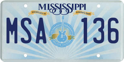 MS license plate MSA136