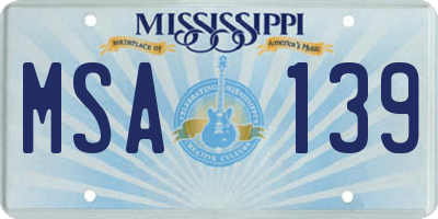 MS license plate MSA139