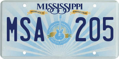 MS license plate MSA205