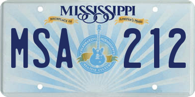 MS license plate MSA212