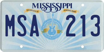 MS license plate MSA213