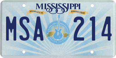 MS license plate MSA214
