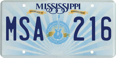 MS license plate MSA216