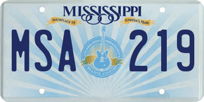 MS license plate MSA219