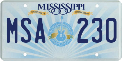 MS license plate MSA230